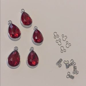 5 Red rhinestone charms with eyes and hooks